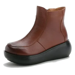 【AVICE 艾薇斯】★真皮民族風復古厚底鬆糕鞋(舒適/百搭/厚底/文青)