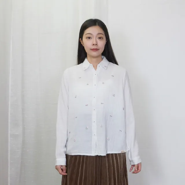 【Hana Mokuba】花木馬日系女裝滿版清新小花刺繡棉質襯衫(襯衫)