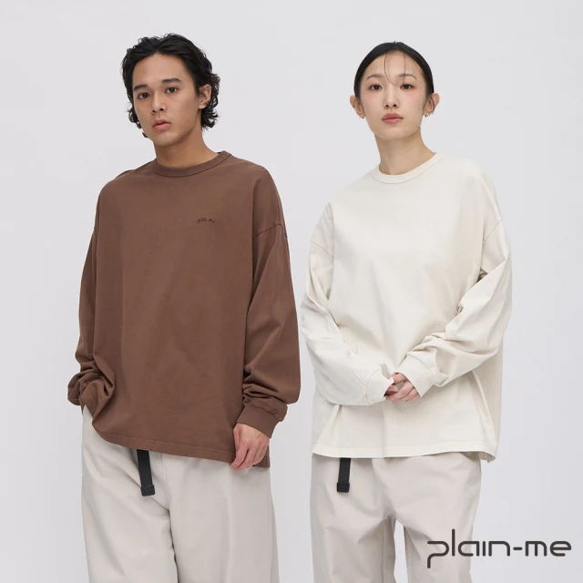 plain-me 寬版刺繡水洗長袖TEE PLN0044-232(男款/女款 共6色 TEE 上衣 長袖上衣)