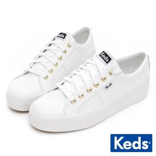 【Keds】JUMP KICK DUO 簡約運動風皮革厚底鞋-白(9211W123212)