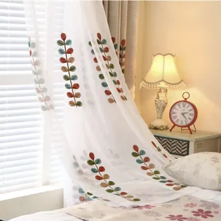 【PLUSIEURS】穿桿用立體繡花窗紗簾(單件寬140x高260公分)