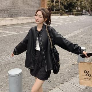 【米蘭精品】現貨+預購 皮衣外套休閒夾克(時尚復古PU皮寬鬆女外套74gt30)
