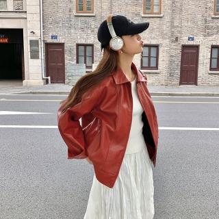 【米蘭精品】現貨+預購 皮衣外套休閒夾克(復古港風經典PU皮女外套2色74gt27)