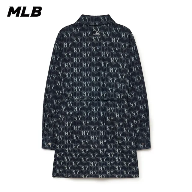 【MLB】女版牛仔丹寧長版襯衫 連身裙 CUBE MONOGRAM系列 紐約洋基隊(3FDDM0734-50NYD)