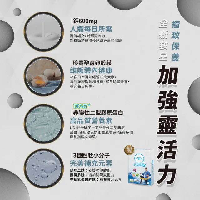 【YM BIOMED 陽明生醫】一家人鈣肽高EX 1盒(20錠/盒 UC-II  鈣片 蛋黃多肽 關鍵保養)