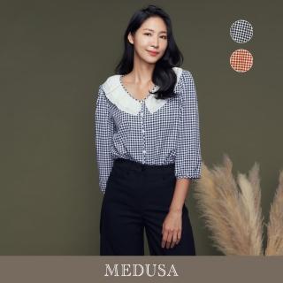 【MEDUSA 曼度莎】現貨-Icare 野餐格紋雙層領抽繩上衣 - 2色（F）｜女休閒上衣 長袖上衣 冬新品(207-10101)