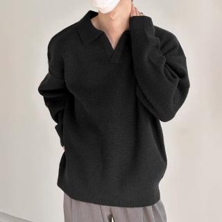 【Heart:W 新職人】★韓版寬鬆針織翻領毛衣(舒適/休閒風/百搭)