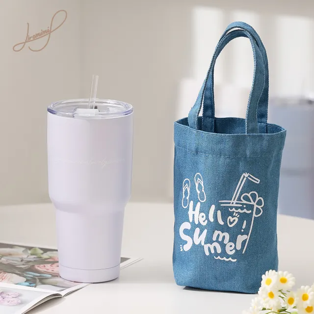 【Hiromimi】內瓷不鏽鋼冰壩杯提袋組900ml(4色可選)