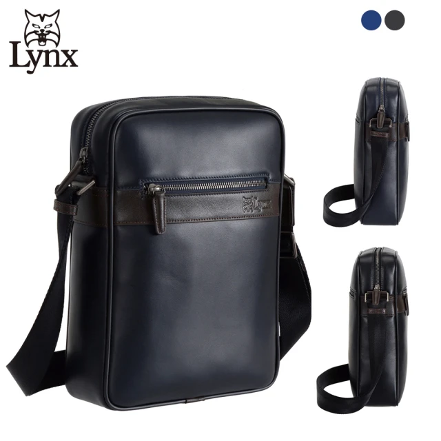 Lynx 美國山貓頂級進口nappa軟皮商務直立式側背包(藍