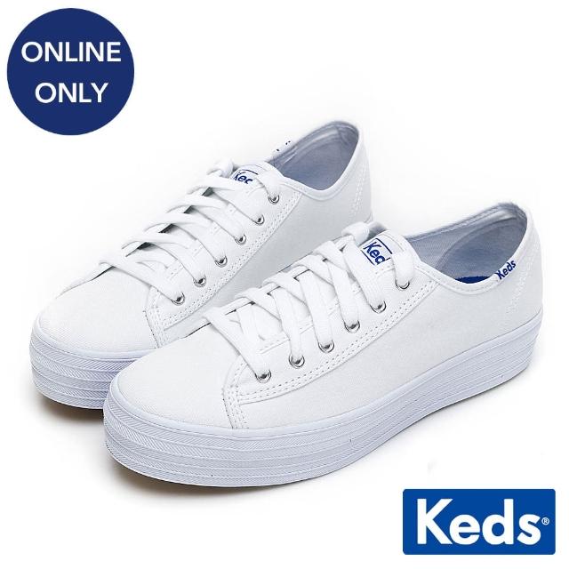 【Keds】★雙11★TRIPLE KICK 學院風厚底帆布小白鞋-白(9203W133185)