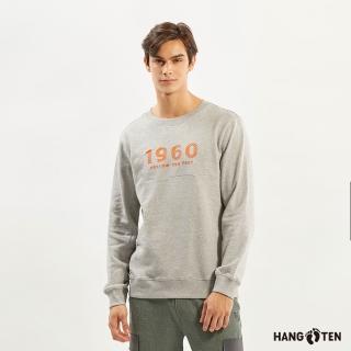 【Hang Ten】男裝-毛圈布1960復古印花大學T(淺花紗灰)