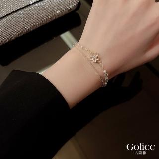 【Golicc】手鍊 雙層 鈦鋼 珍珠 鋯石 花朵(618 七夕 情人節 生日 手環 手繩 首飾 飾品 禮物)