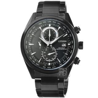 【CITIZEN 星辰】星辰光動能藍寶石電波多時區計時錶-IP黑(AT8265-81E)