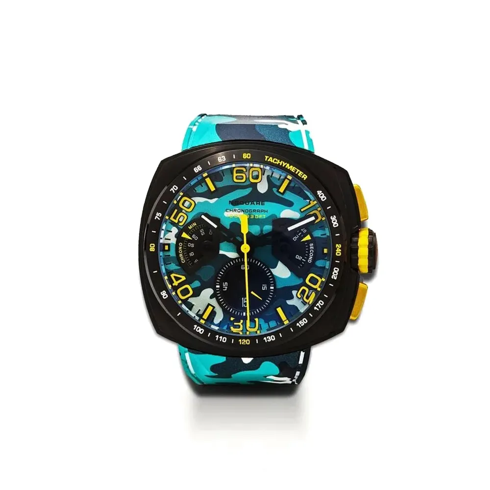 【NSQUARE】NICK CHRONO CAMO迷彩系列 迷彩藍橡膠運動風腕錶 計時三眼(G0369-N20.2)