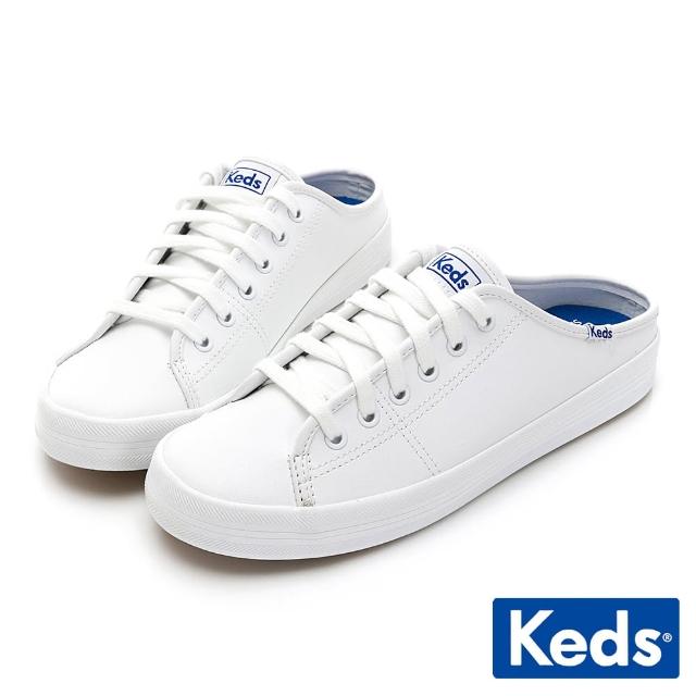 【Keds】★雙11★KICKSTART 極簡時尚皮革綁帶穆勤小白鞋-白(9203W123134)