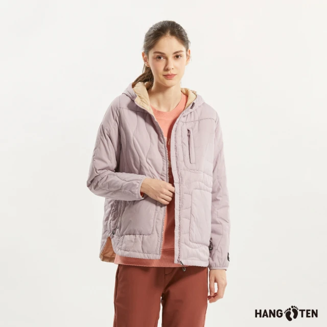 Hang Ten 女裝-恆溫多功能-防輕潑水保暖絎縫連帽外套(淺粉紫)
