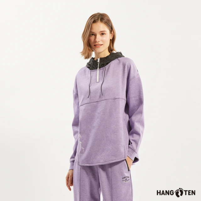 Hang Ten 女裝-恆溫多功能-空氣層保暖開襟拉鍊連帽上衣(深紫)