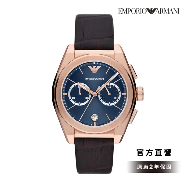 EMPORIO ARMANI 官方直營】Federico 爵士撞色雙眼日曆手錶棕色真皮錶帶