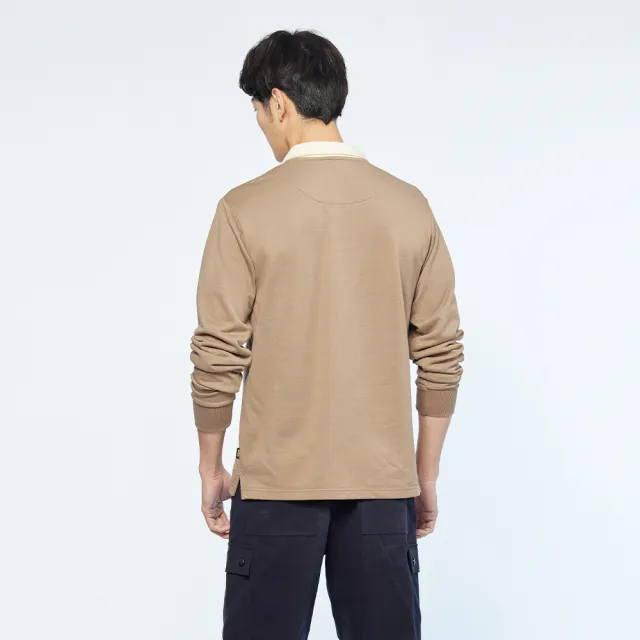 【JEEP】男裝 山岳圖騰印花長袖POLO衫(咖啡色)