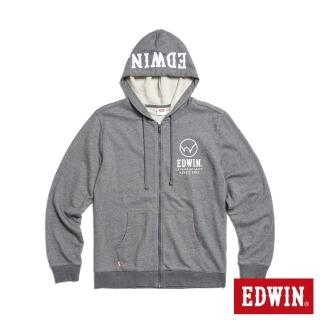 【EDWIN】男裝 厚印花連帽拉鍊外套(灰色)