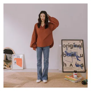 【MO-BO】羅紋V領澎袖上衣