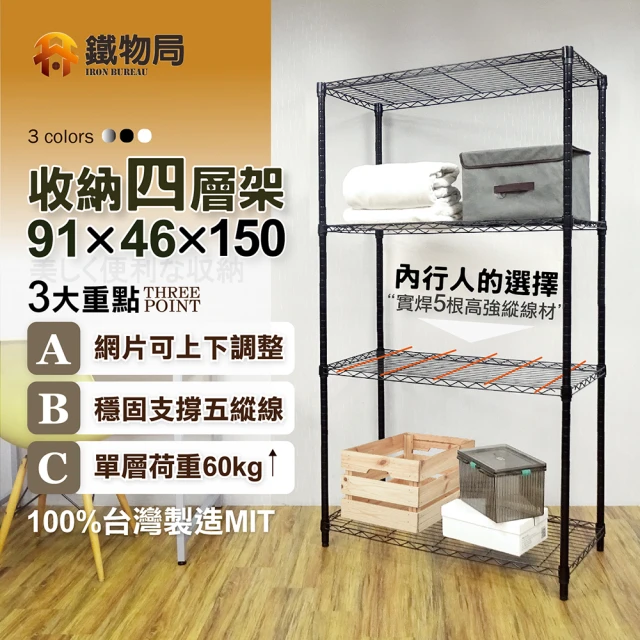 鐵物局 91X46X150cm四層架100%MIT(電鍍銀/烤漆黑/烤漆白-收納層架/展示架/貨架)