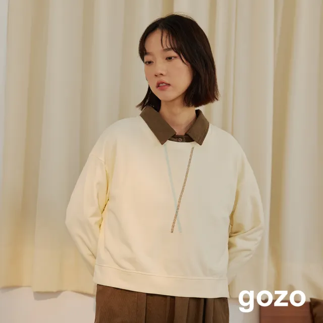 【gozo】配色爬線短版針織上衣(兩色)