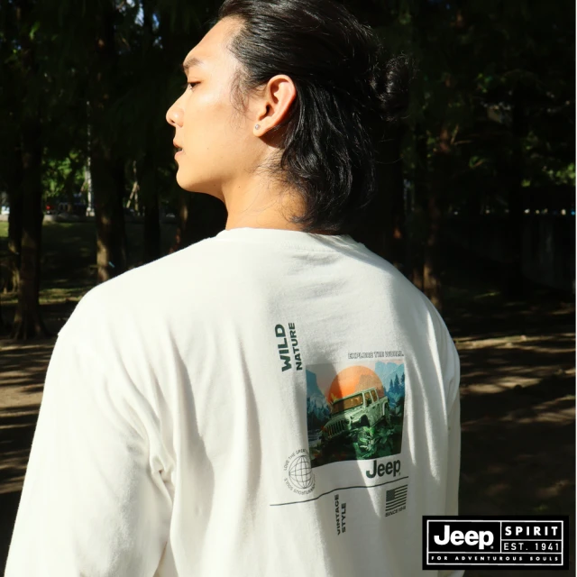 JEEPJEEP 男裝 率性吉普車寬版長袖T恤(白色)
