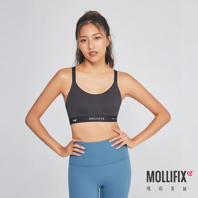 【Mollifix 瑪莉菲絲】3D防震交叉美背運動內衣、瑜珈服、無鋼圈、開運內衣(黑)