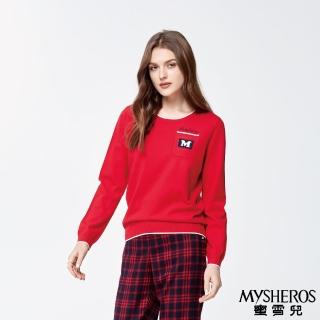 【MYSHEROS 蜜雪兒】針織上衣 圓領白包邊 品牌繡字前口袋(紅)
