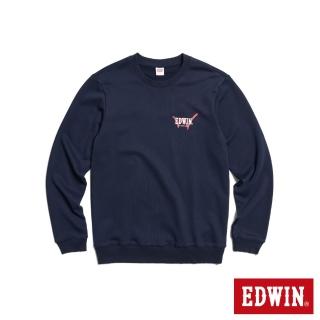 【EDWIN】男裝 雙色LOGO運動厚長袖T恤(丈青色)