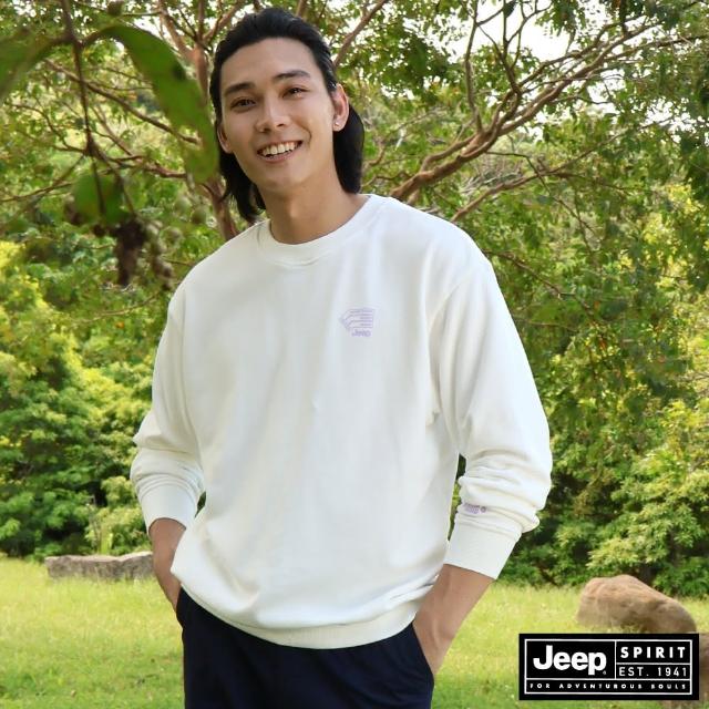 【JEEP】男裝 品牌LOGO圖騰純棉百搭長袖T恤(白色)