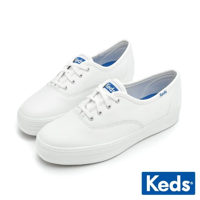 【Keds】★雙11★THE PLATFORM 經典延伸厚底皮革休閒小白鞋-白(9231W133497)