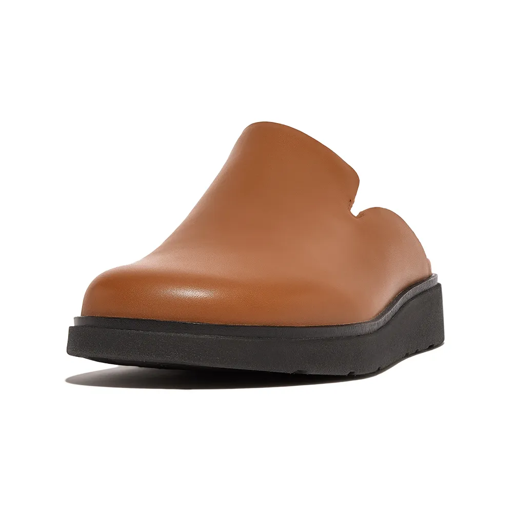 【FitFlop】GEN-FF MENS LEATHER MULES經典舒適木屐鞋/穆勒鞋-男(淺褐色)