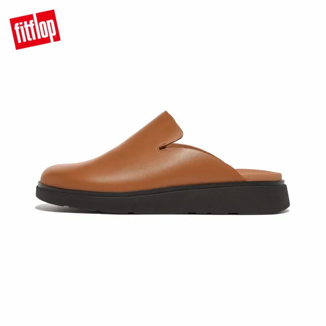 【FitFlop】GEN-FF MENS LEATHER MULES經典舒適木屐鞋/穆勒鞋-男(淺褐色)