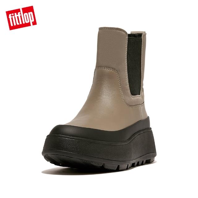 【FitFlop】F-MODE WATER-RESISTANT FLATFORM CHELSEA BOOTS異材質拼接厚底短靴(灰褐色)