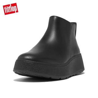 【FitFlop】F-MODE LEATHER FLATFORM ZIP ANKLE BOOTS簡約皮革裸靴-女(靚黑色)