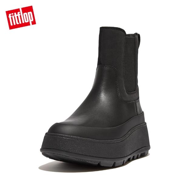 【FitFlop】F-MODE WATER-RESISTANT FLATFORM CHELSEA BOOTS異材質拼接厚底短靴(黑色)