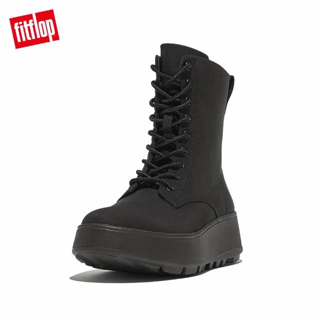 【FitFlop】F-MODE WATER-RESISTANT NYLON LACED FLATFORM BOOTS防水繫帶厚底短靴-女(黑色)