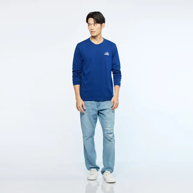 【JEEP】男裝 露營圖鑑印花長袖T恤(深藍)