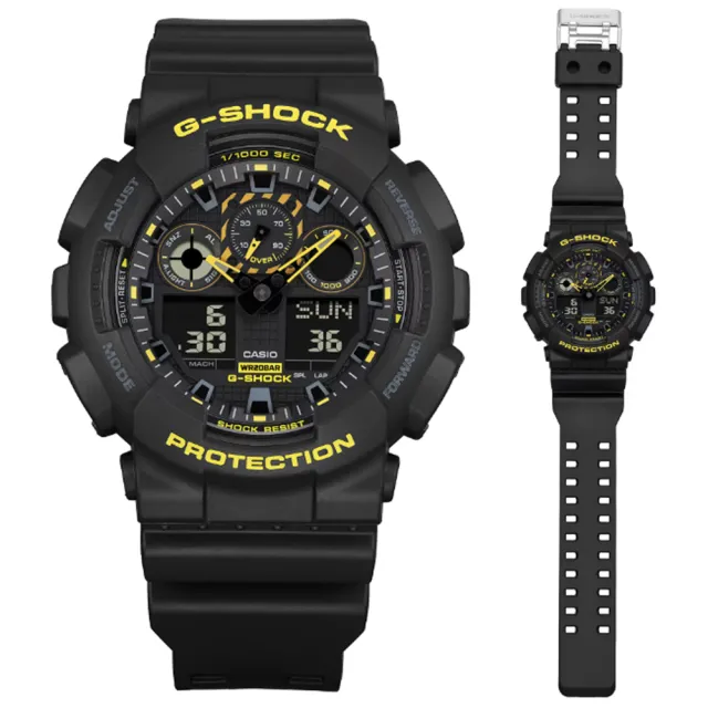 【CASIO 卡西歐】G-SHOCK 堅固時尚 酷炫黑黃色彩大圓雙顯錶(GA-100CY-1A 防水200米)