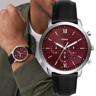 【FOSSIL】Neutra 醇厚雅仕三眼手錶黑色皮革錶帶(FS6016)
