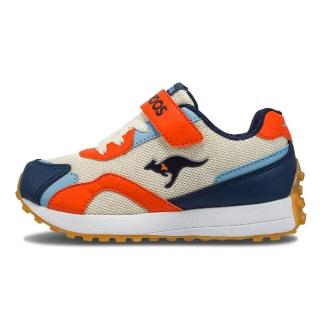 【KangaROOS】美國袋鼠鞋 童鞋 RUNNER 復古慢跑鞋 米/橘/藍(KK31832)
