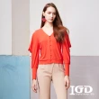 【IGD 英格麗】網路獨賣款-V領開口造型袖排釦上衣(紅色)