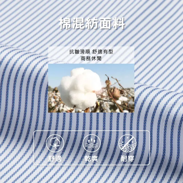 【pierre cardin 皮爾卡登】男襯衫 合身版舒適抗皺棉混紡定位條紋長袖襯衫_白底藍條(82809-33)