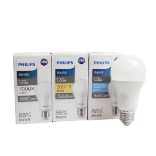 【Philips 飛利浦】4入組 LED燈泡 12W 白光 黃光 自然光 全電壓 E27 易省 球泡燈