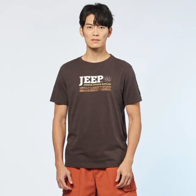 【JEEP】男裝 品牌LOGO純棉百搭短袖T恤(咖啡色)