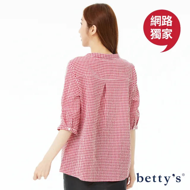 【betty’s 貝蒂思】網路獨賣★棉紗透氣蕾絲格紋七分袖上衣(共三色)