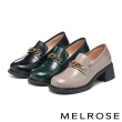 【MELROSE】美樂斯 質感美學純色鍊條開邊珠牛皮樂福高跟鞋(黑)