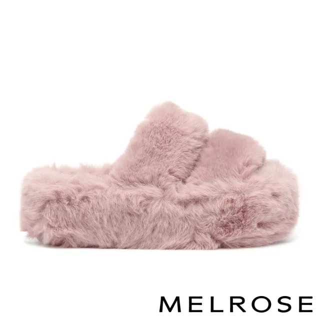 【MELROSE】美樂斯 溫暖舒適絨毛造型寬帶厚底拖鞋(粉)